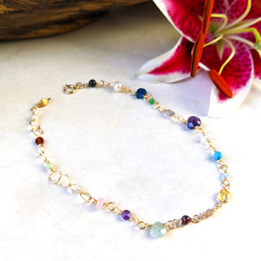 NWT Bentley & Lo Dainty Multicolor Gemstone Gold-Fill Bracelet